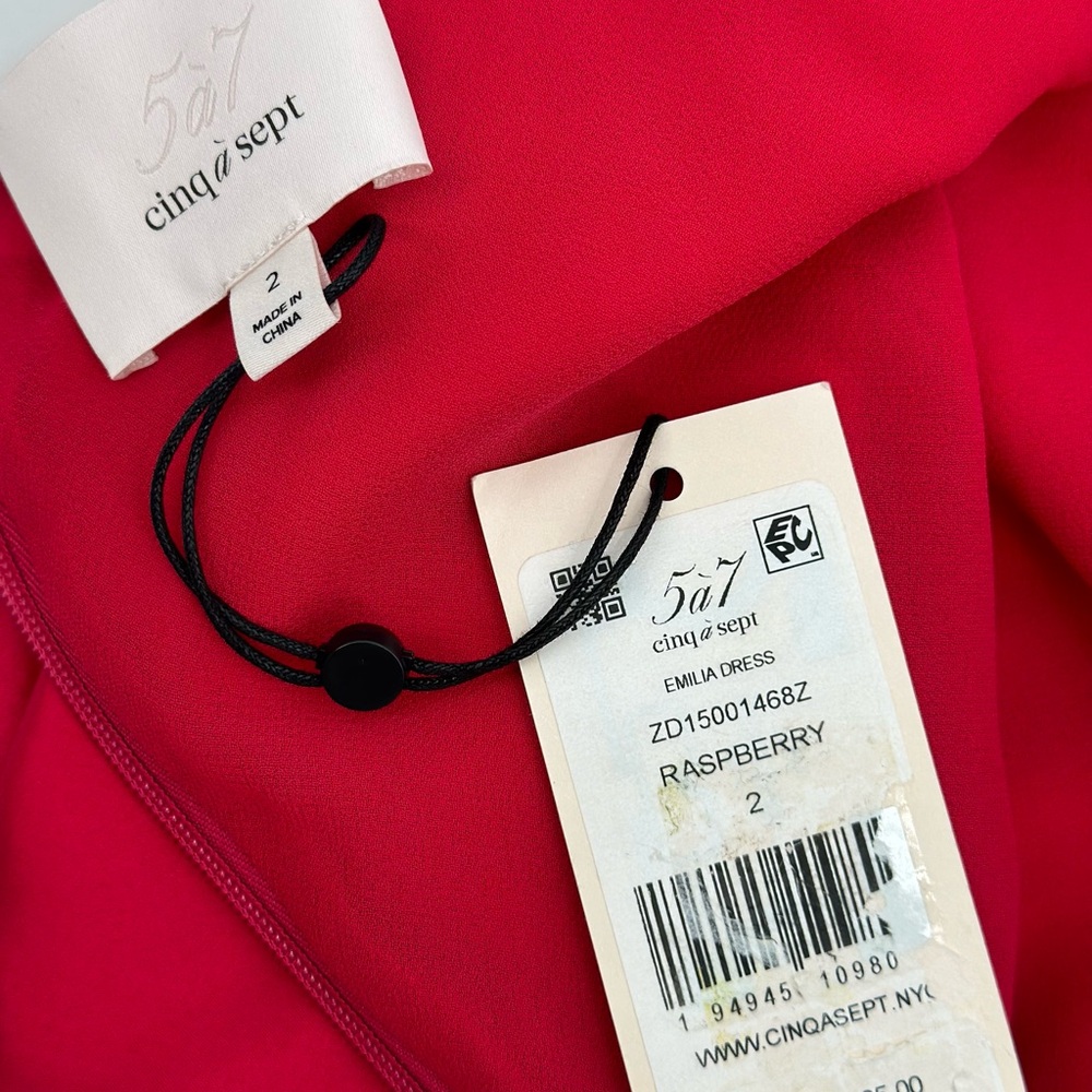 Cinq a Sept Dress 100% Silk EMILIA Draped Spaghetti Strap Satin Sz 2 Raspberry - Picture 3 of 13